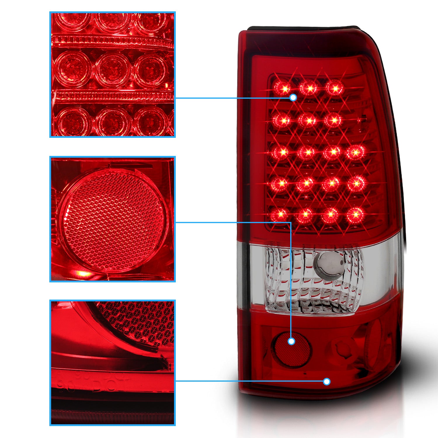 CHEVY SILVERADO 03-07 (1500/2500 SERIES 2003 & 1500/2500/3500 SRW SERIES 04-07) LED TAIL LIGHTS RED/CLEAR (4 HOLE)