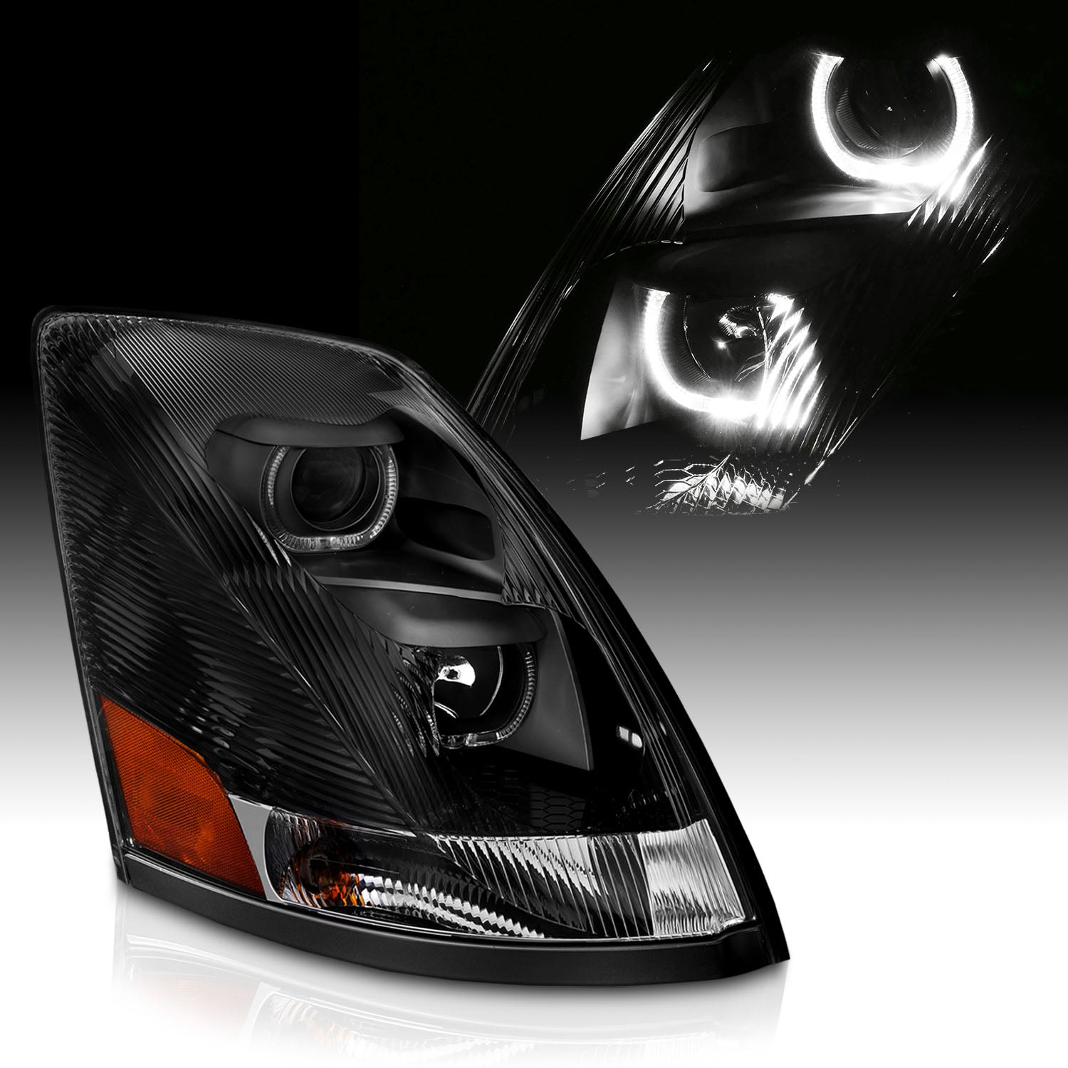 VOLVO VN/VNL SERIES 04-15 PROJECTOR U BAR STYLE H.L BLACK AMBER REFLECTOR (RIGHT)