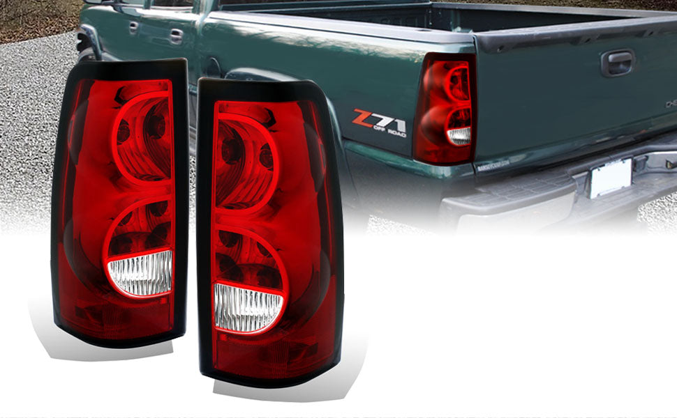 CHEVY SILVERADO 04-07 TAIL LIGHTS RED/CLEAR (BLACK RIM) (OE REPLACEMENT)