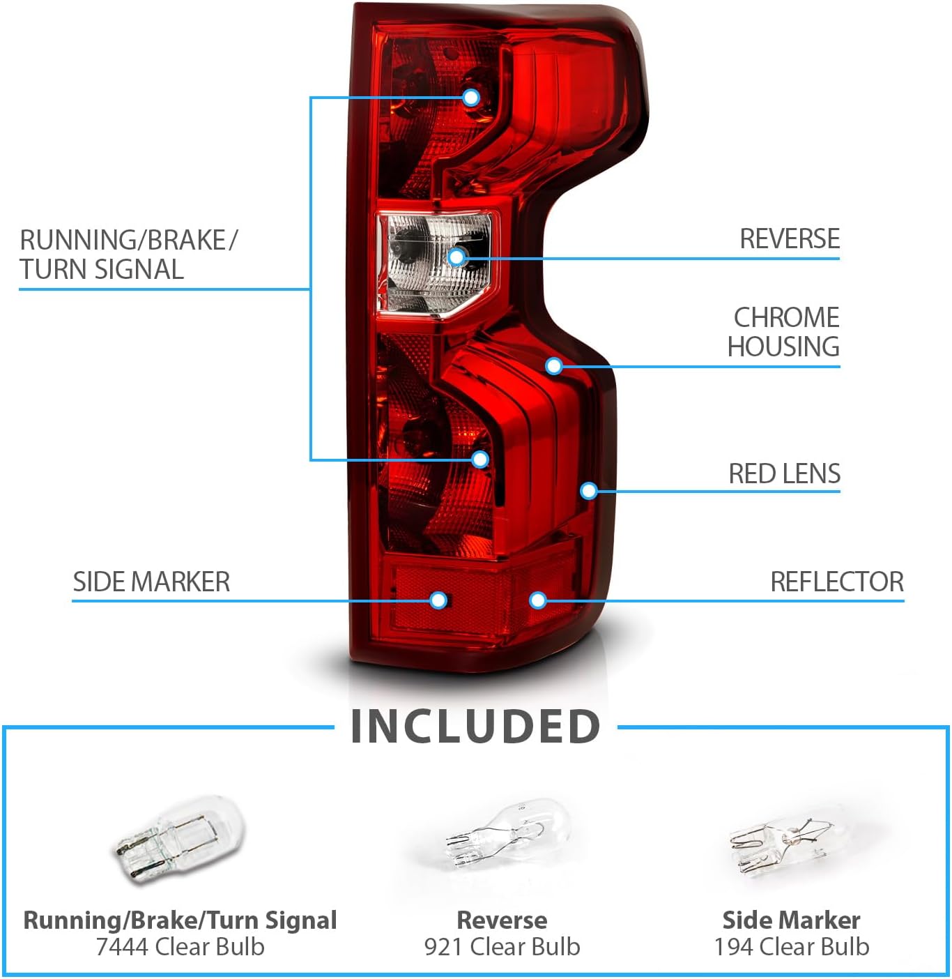 CHEVY SILVERADO 19-20 TAIL LIGHTS RED/CLEAR LENS, CHROME HOUSING (OE STYLE)