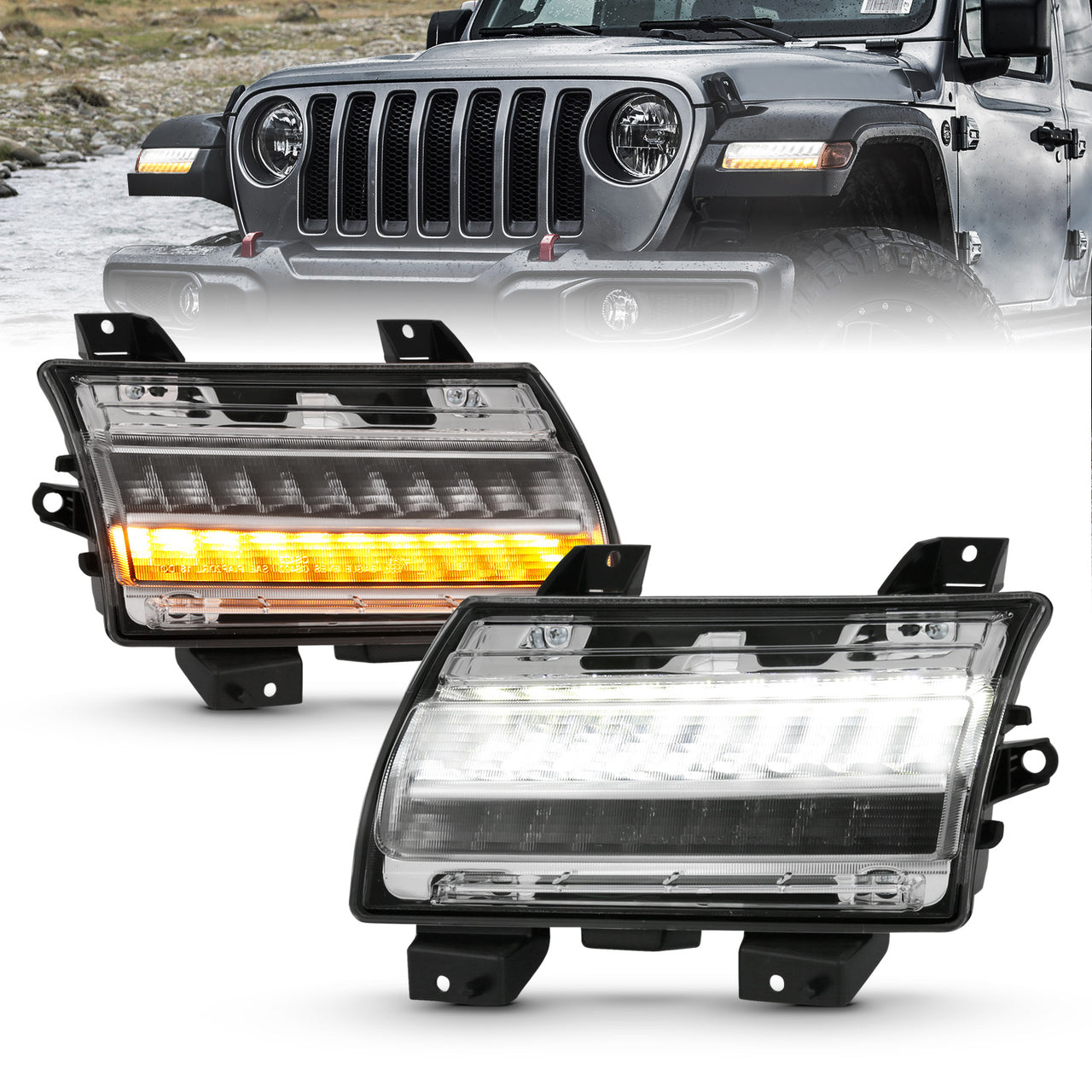 JEEP WRANGLER 18-21 / GLADIATOR 20 LED SIDE MARKERS CHROME (SEQUENTIAL SIGNAL) (FOR HIGH CONFIGURED, LED TYPE)