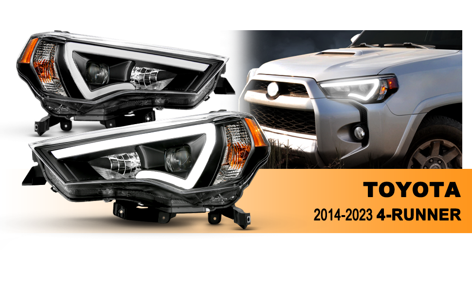 TOYOTA 4 RUNNER 14-23 PROJECTOR LIGHT BAR STYLE HEADLIGHTS BLACK CLEAR AMBER