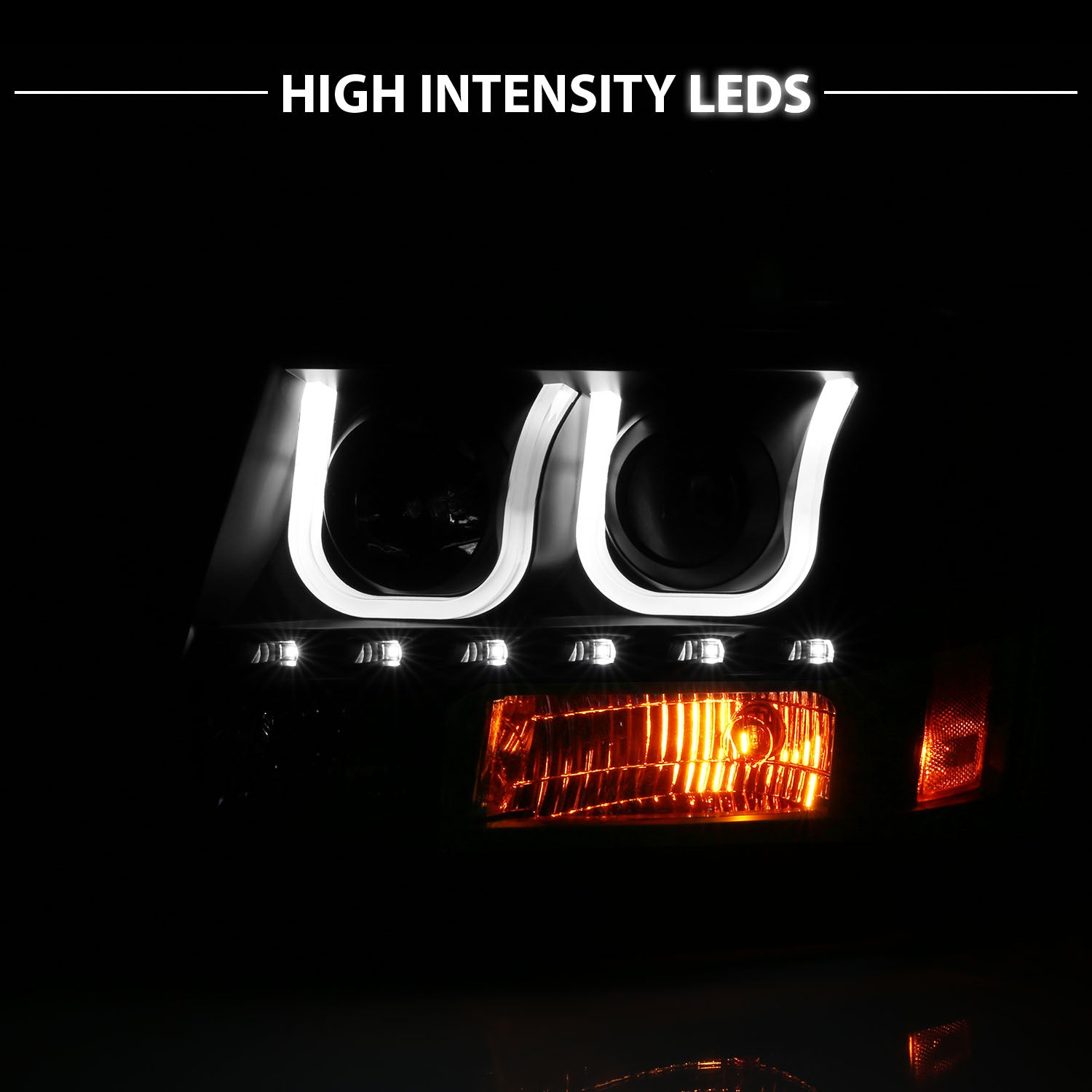 CHEVY TAHOE/SUBURBAN/AVALANCHE 07-13/TAHOE HYBRID 08-13 PROJECTOR U-BAR STYLE HEADLIGHTS BLACK  AMBER