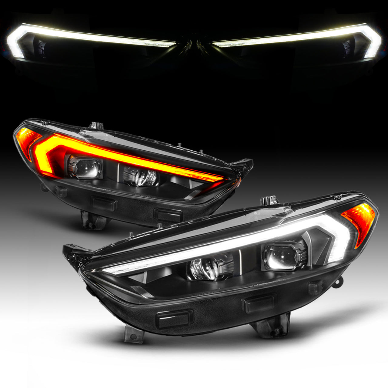 FORD FUSION 13-16 PROJECTOR SWITCHBACK HEADLIGHTS BLACK HOUSING CLEAR LENS