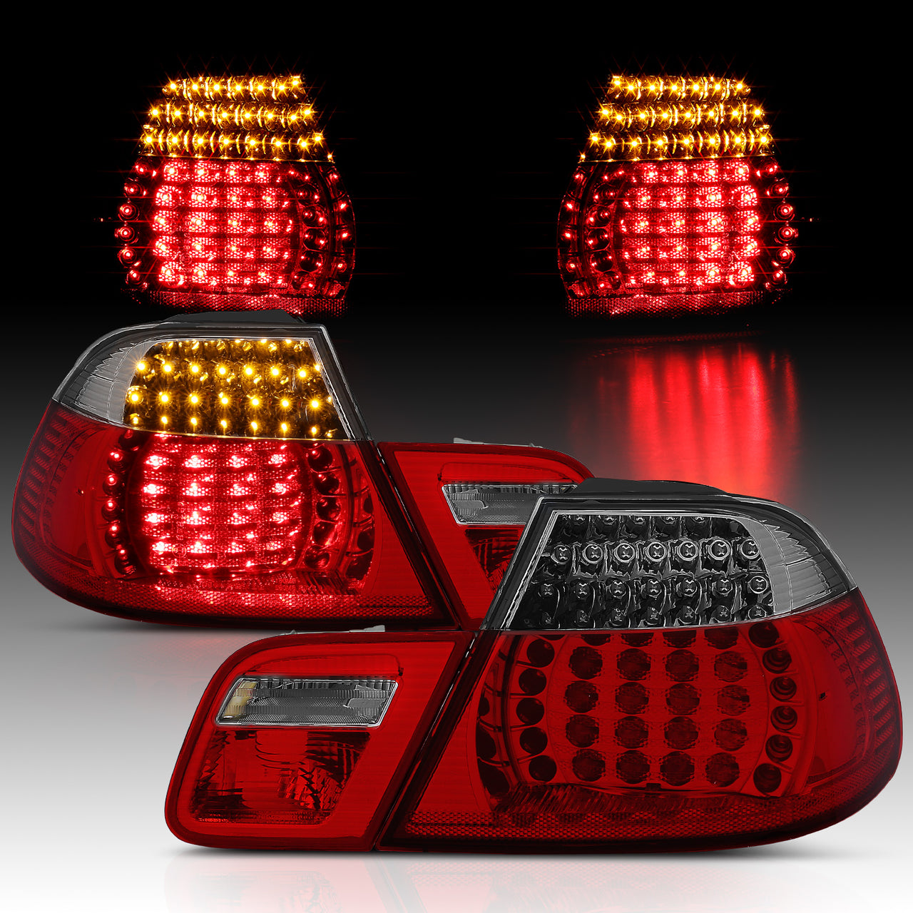 BMW 3 SERIES E46 99-01 2DR LED TAIL LIGHTS RED/SMOKE 4PCS