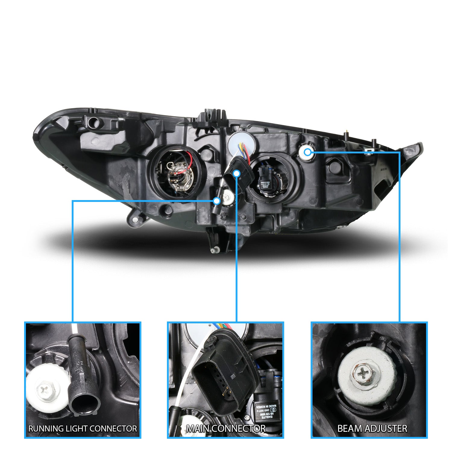 FORD FUSION 13-16 PROJECTOR SWITCHBACK HEADLIGHTS BLACK HOUSING CLEAR LENS