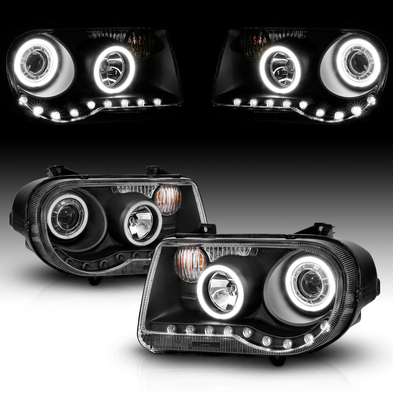 CHRYSLER 300C 05-UP PROJECTOR HEADLIGHTS G2 HALO LED BLACK (RX HALO) (W/O HID KITS) (OEM HID COMPATIBLE)