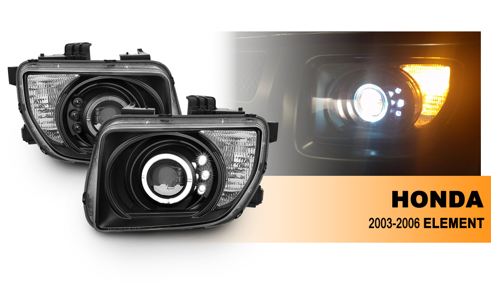 HONDA ELEMENT 03-06 PROJECTOR HEADLIGHTS HALO BLACK CLEAR