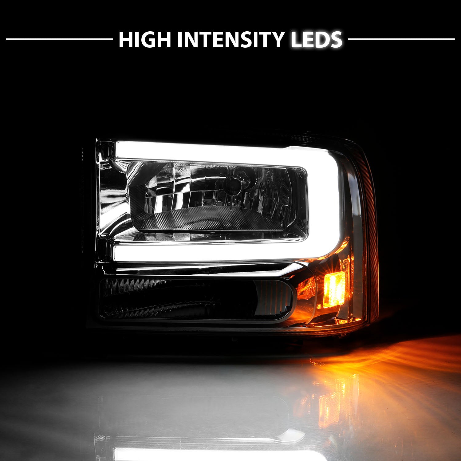 FORD EXCURSION 00-04/SUPER DUTY 99-04  HEADLIGHTS CHROME AMBER (W/ C LIGHT BAR)
