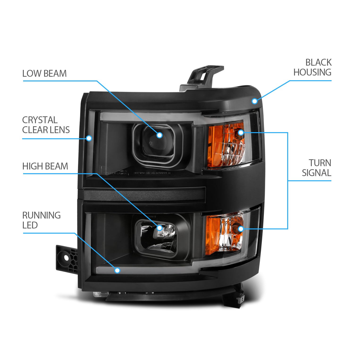 CHEVY SILVERADO 14 PROJECTOR LIGHT BAR STYLE HEADLIGHTS BLACK AMBER