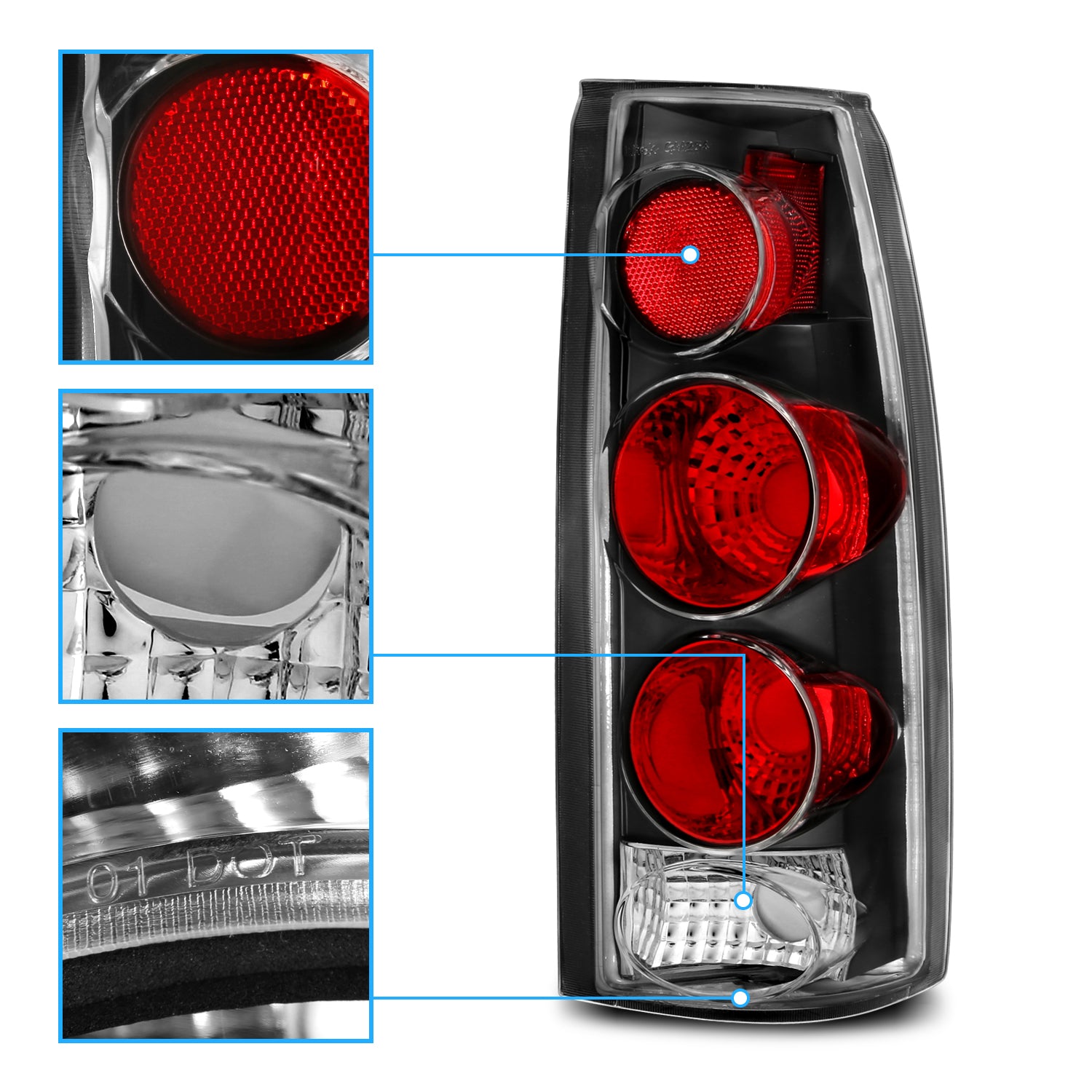 Chevy/GMC C/K 1500/2500/3500 88-99, SUBURBAN/YUKON 92-00, TAHOE 94-00, BLAZER 92-94, CADILLAC ESCALADE 99-00 TAIL LIGHTS 3D STYLE BLACK