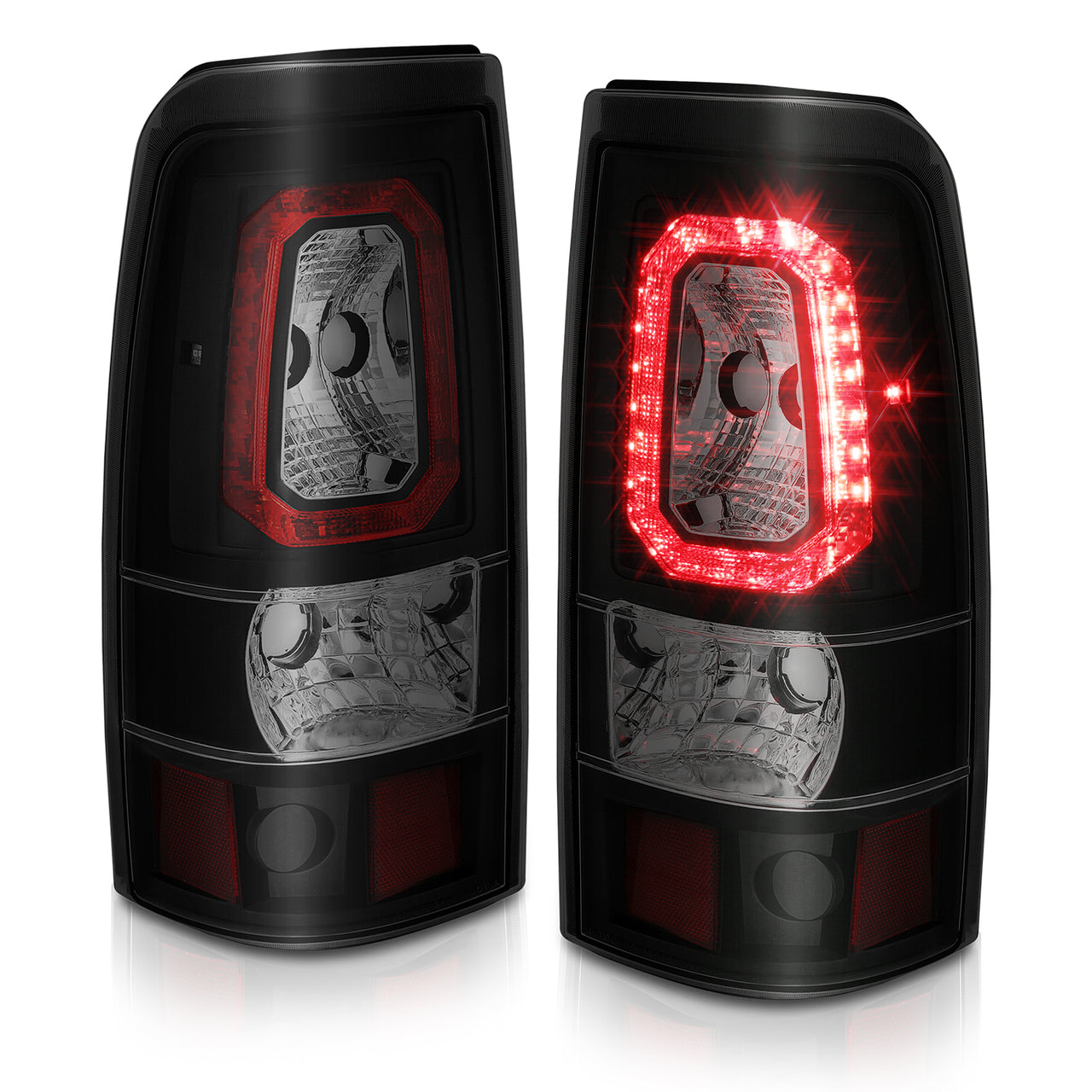 CHEVY SILVERADO 03-07 (1500/2500 SERIES 2003 & 1500/2500/3500 SRW SERIES 04-07) LED TAIL LIGHTS RED COLOR LIGHT BAR BLACK HOUSING SMOKE LENS (3 HOLE)