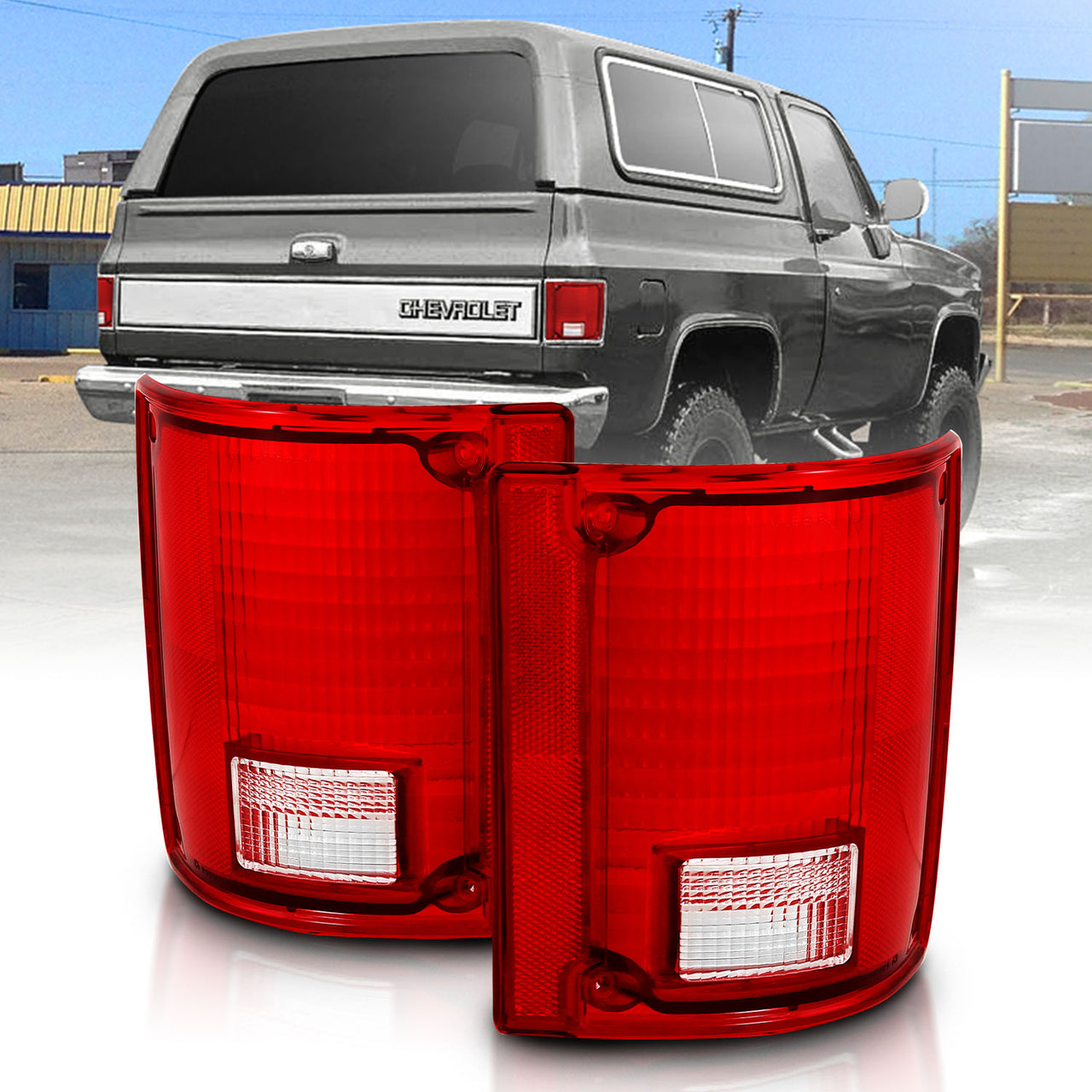 CHEVY BLAZER 78-91/JIMMY 83-91 TAIL LIGHTS RED/CLEAR LENS W/O CHROME TRIM FLEETSIDE