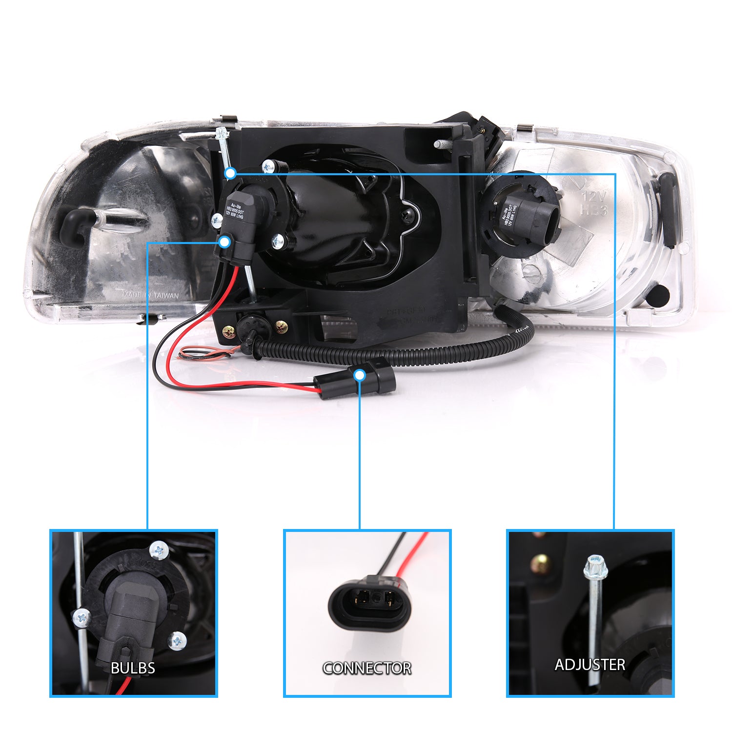 GMC SIERRA C3 99-02/SIERRA DENALI 99-07/YUKON/YUKON XL/YUKON DENALI 00-06 PROJECTOR HEADLIGHTS U-BAR CHROME BLACK AMBER