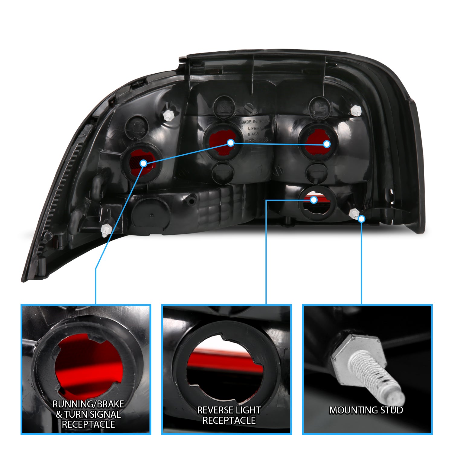 FORD MUSTANG 96-98 TAIL LIGHTS DARK RED (OE STYLE)