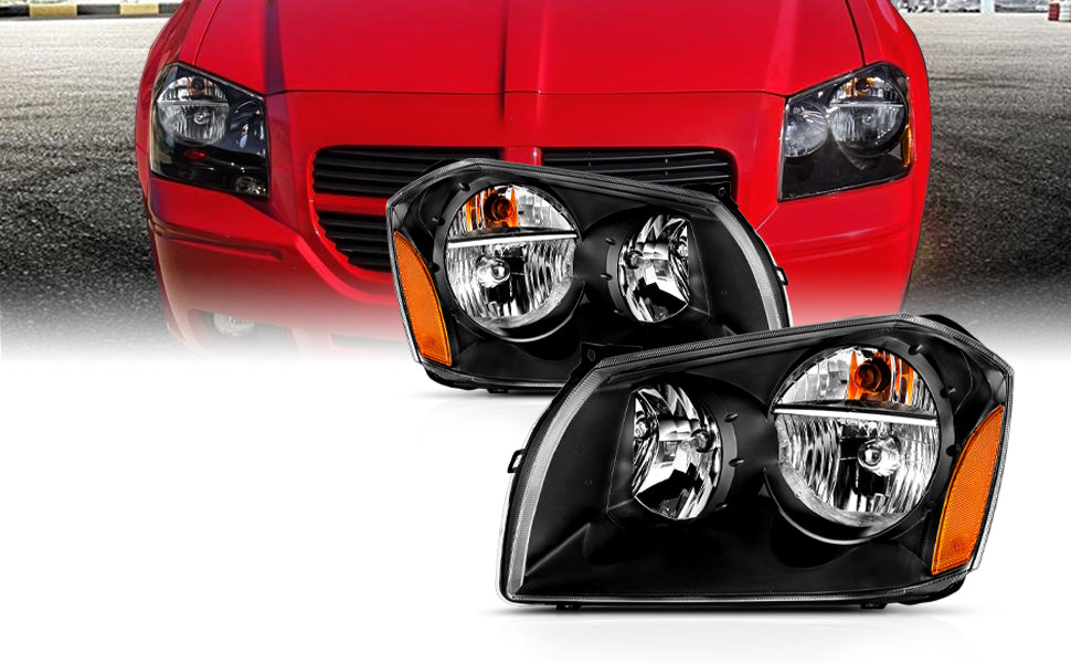 DODGE MAGNUM 05-07 HEADLIGHTS BLACK AMBER