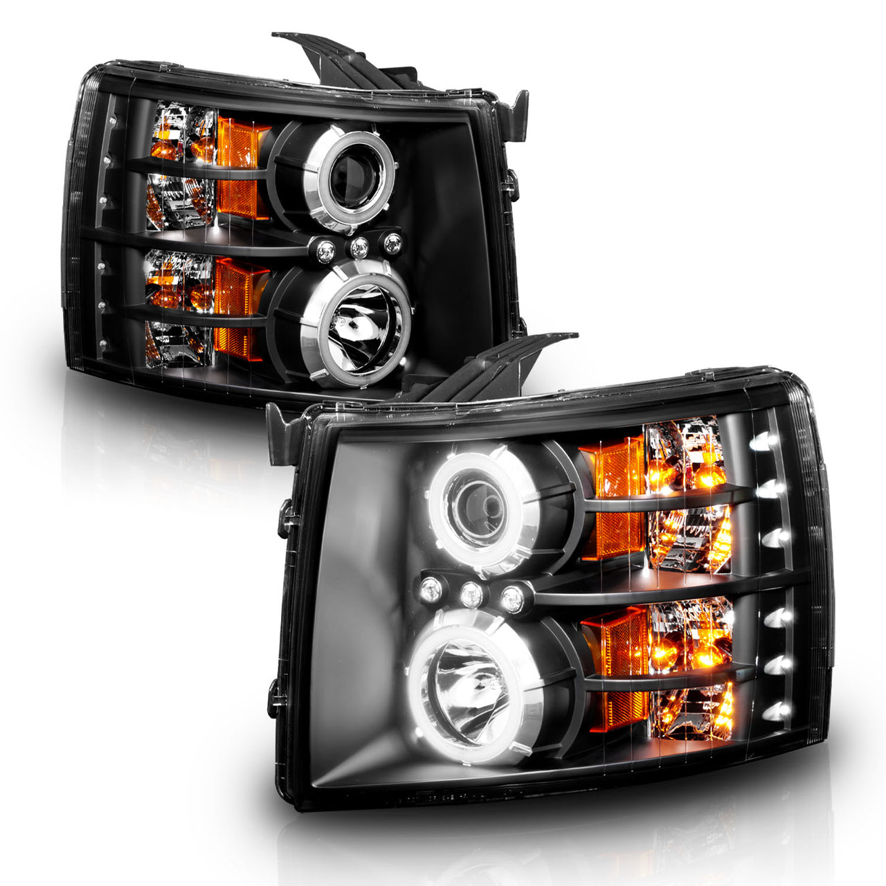 CHEVY SILVERADO 07-13 PROJECTOR HEADLIGHTS BLACK CLEAR (RX HALO)