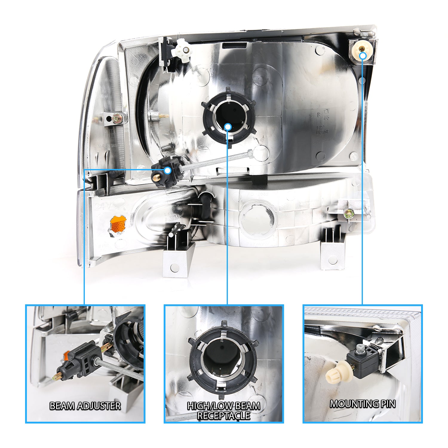 FORD EXCURSION 00-04/SUPER DUTY 99-04 HEADLIGHTS W/ CORNER LIGHTS BLACK AMBER (W/O BULB)