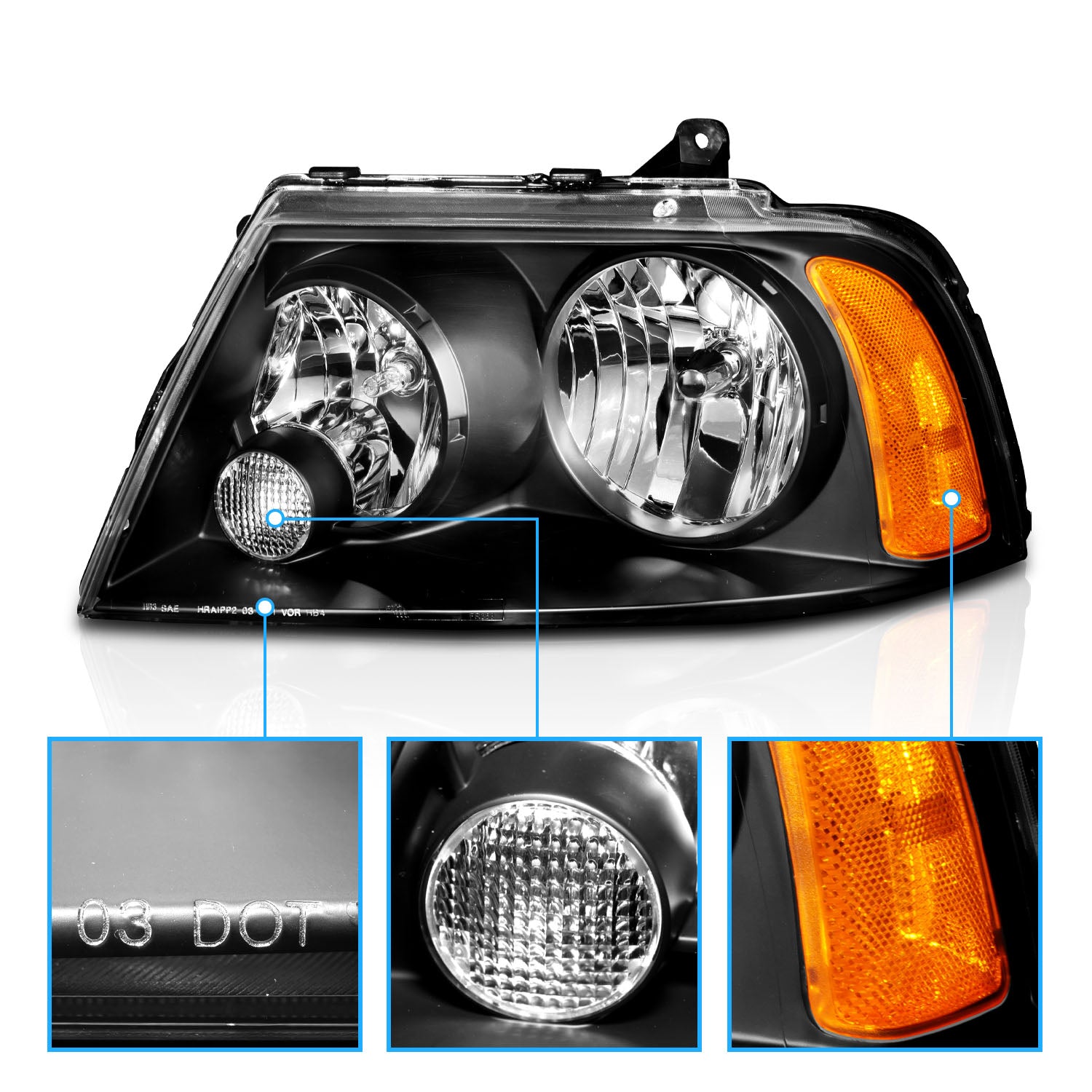LINCOLN NAVIGATOR 03-05 HEADLIGHTS BLACK AMBER