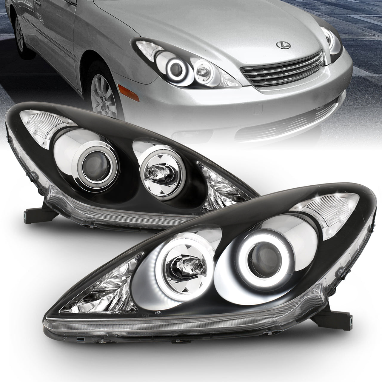 LEXUS ES 300/330 02-04 PROJECTOR HEADLIGHTS HALO BLACK CLEAR (RX HALO)