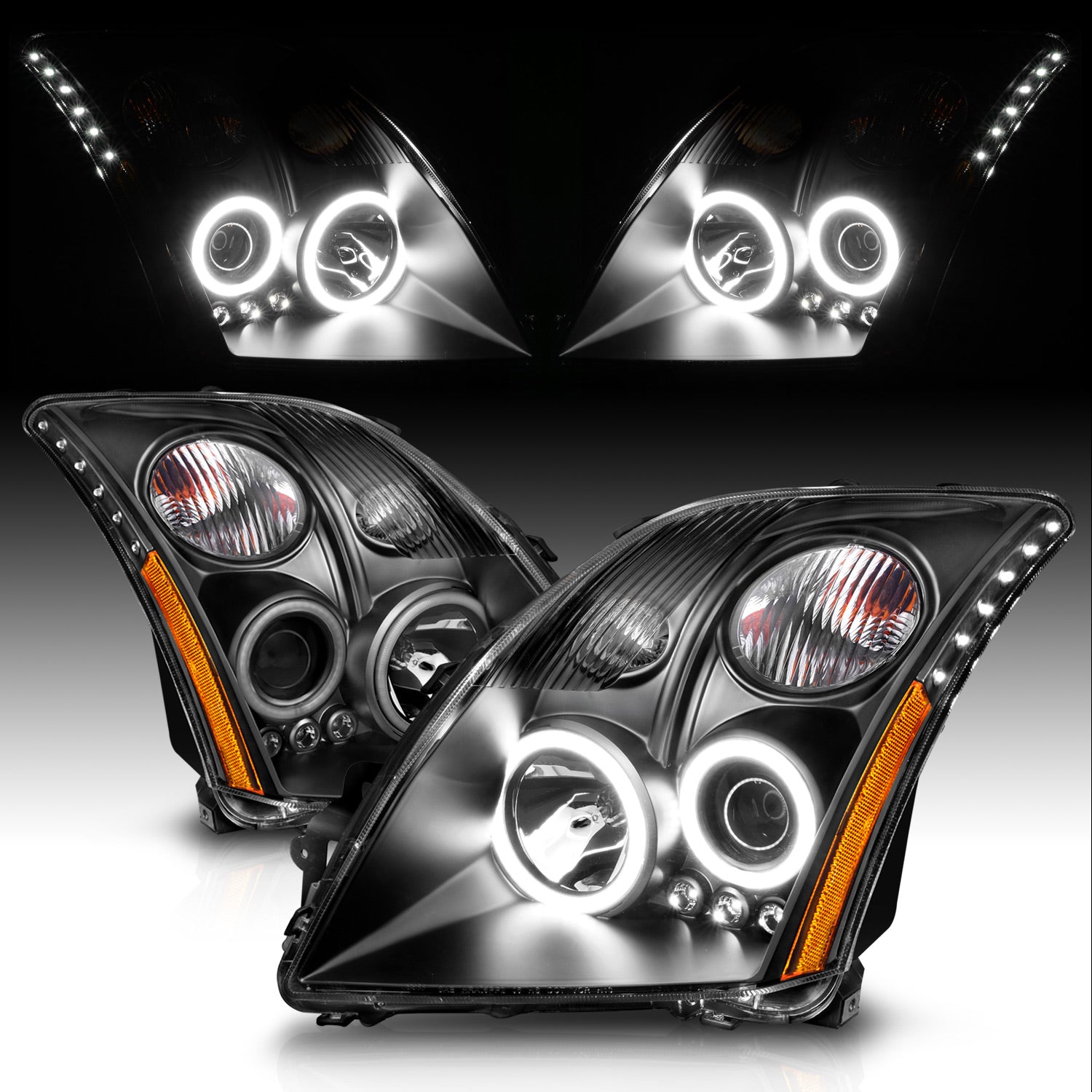 NISSAN SENTRA 07-09 PROJECTOR HEADLIGHTS HALO W/O CCFL BAR BLACK CLEAR AMBER (RX HALO)