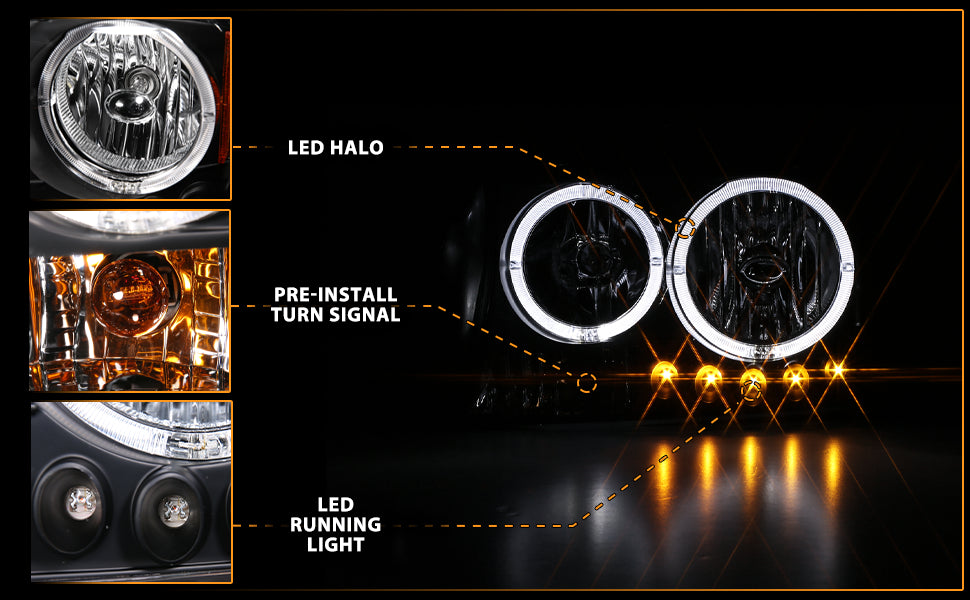 DODGE DAKOTA/DURANGO 97-04/98-03 1PC HEADLIGHTS HALO BLACK W/ AMBER