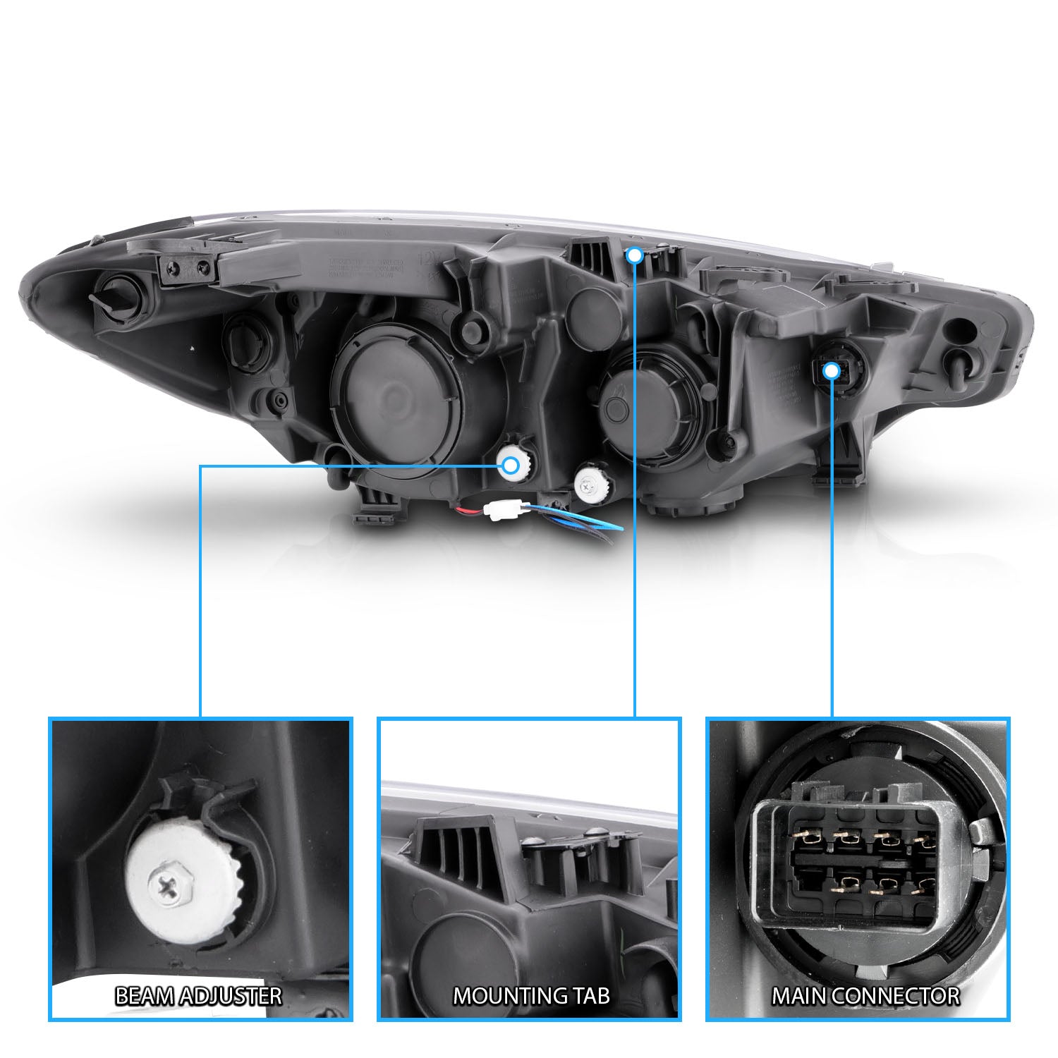 KIA FORTE 14-16 LED PLANK STYLE HEADLIGHTS BLACK (W/ FACTORY LED DRL)