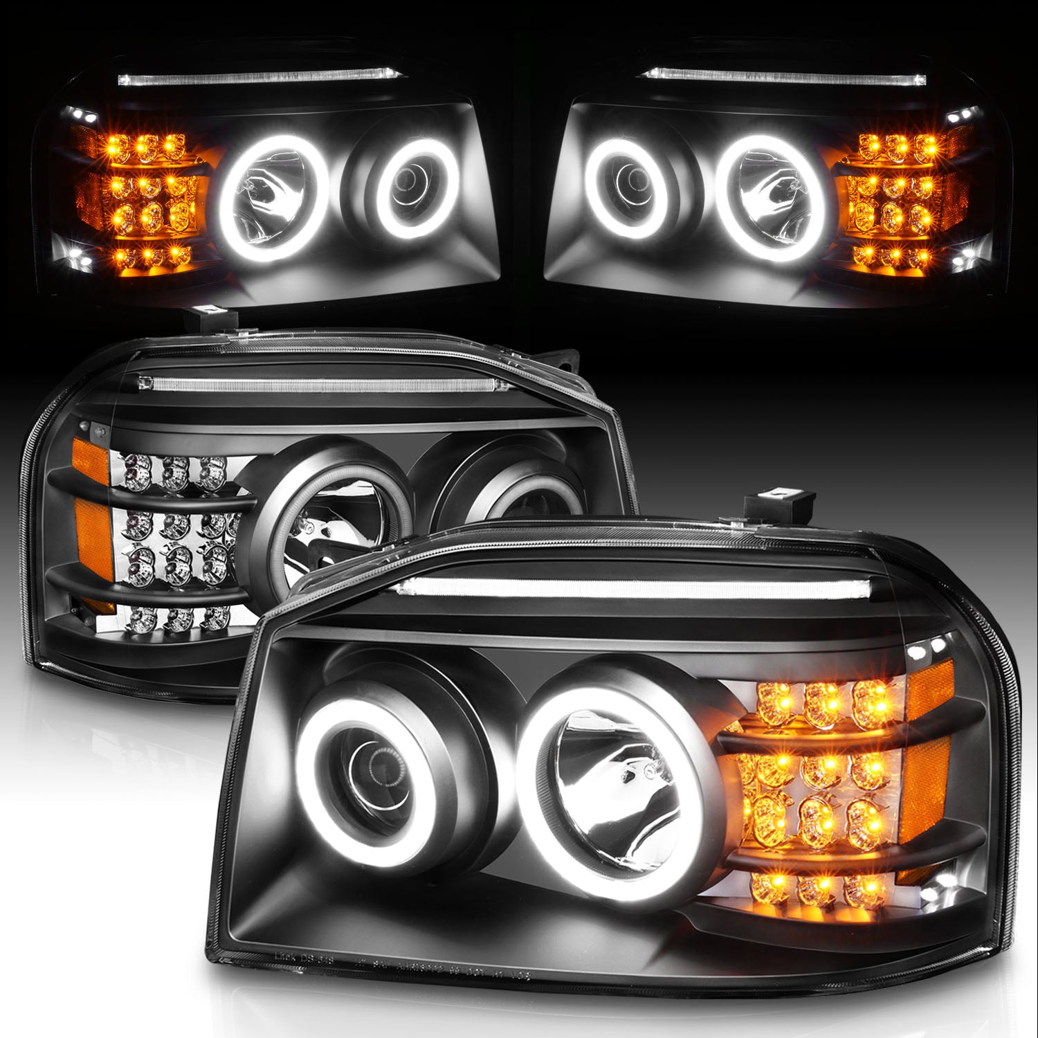 NISSAN FRONTIER 01-04 PROJECTOR HEADLIGHTS W/ LED BAR BLACK CLEAR AMBER (RX HALO)