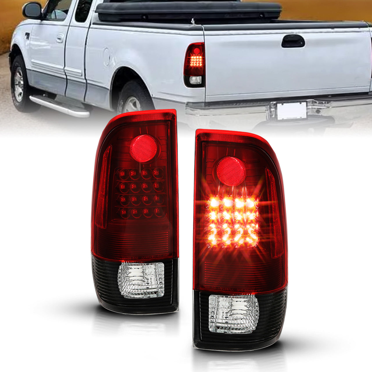 FORD F-150/F250 97-04 STYLESIDE/SUPER DUTY 99-07 LED TAILLIGHTS  BLACK HOUSING RED LENS  REFLECTOR