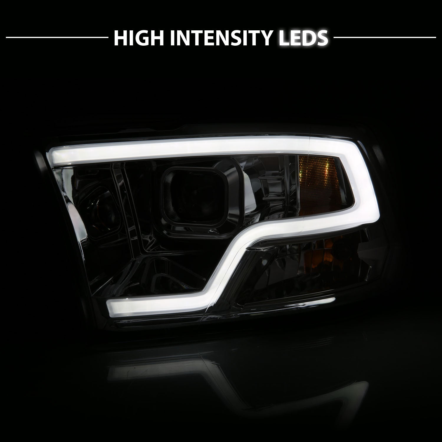 DODGE RAM 09-17 PROJECTOR LIGHT BAR STYLE HEADLIGHTS CHROME CLEAR AMBER