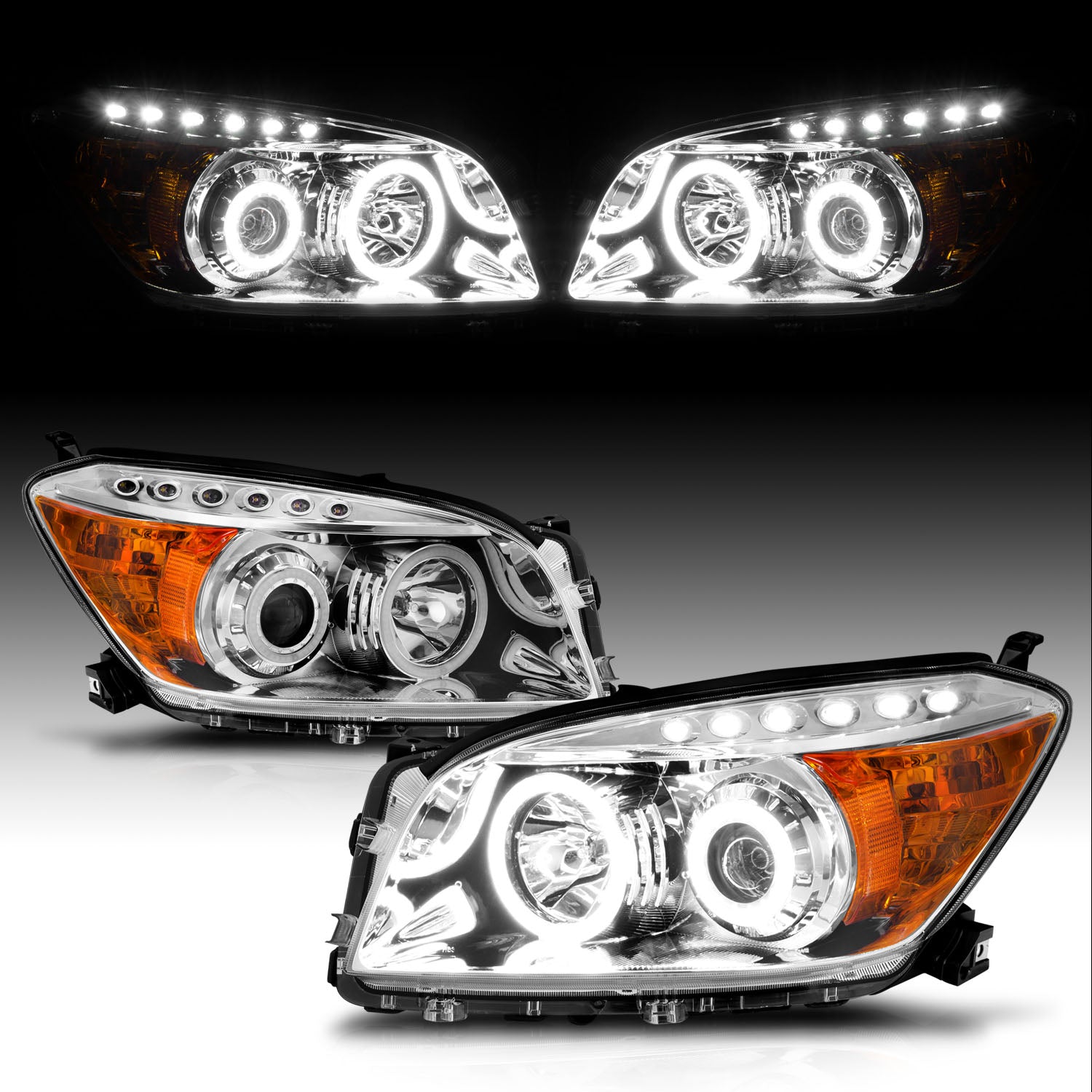 TOYOTA RAV-4 06-08 PROJECTOR HEADLIGHTS CHROME CLEAR AMBER (RX HALO)