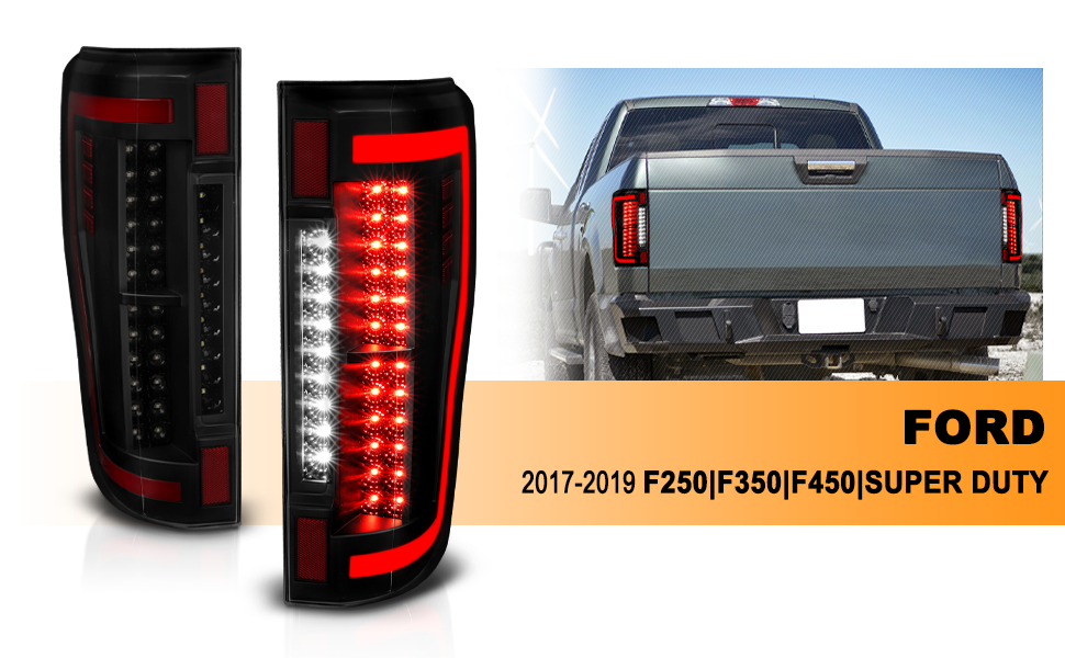 FORD F-250/F350/F450 17-UP LED TAIL LIGHTS BLACK HOUSE SMOKE LENS