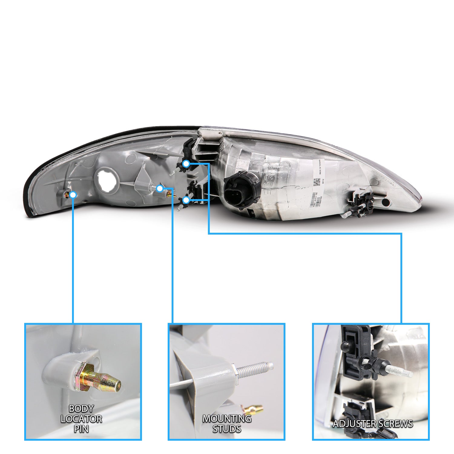 FORD MUSTANG 94-98 CRYSTAL HEADLIGHTS CHROME W/ CORNER AMBER