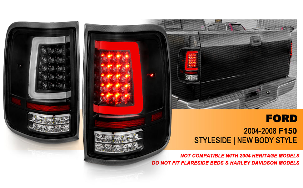 FORD F-150 04-08 LED TAIL LIGHTS BLACK HOUSING CLEAR LENS (W/ C LIGHT BAR)