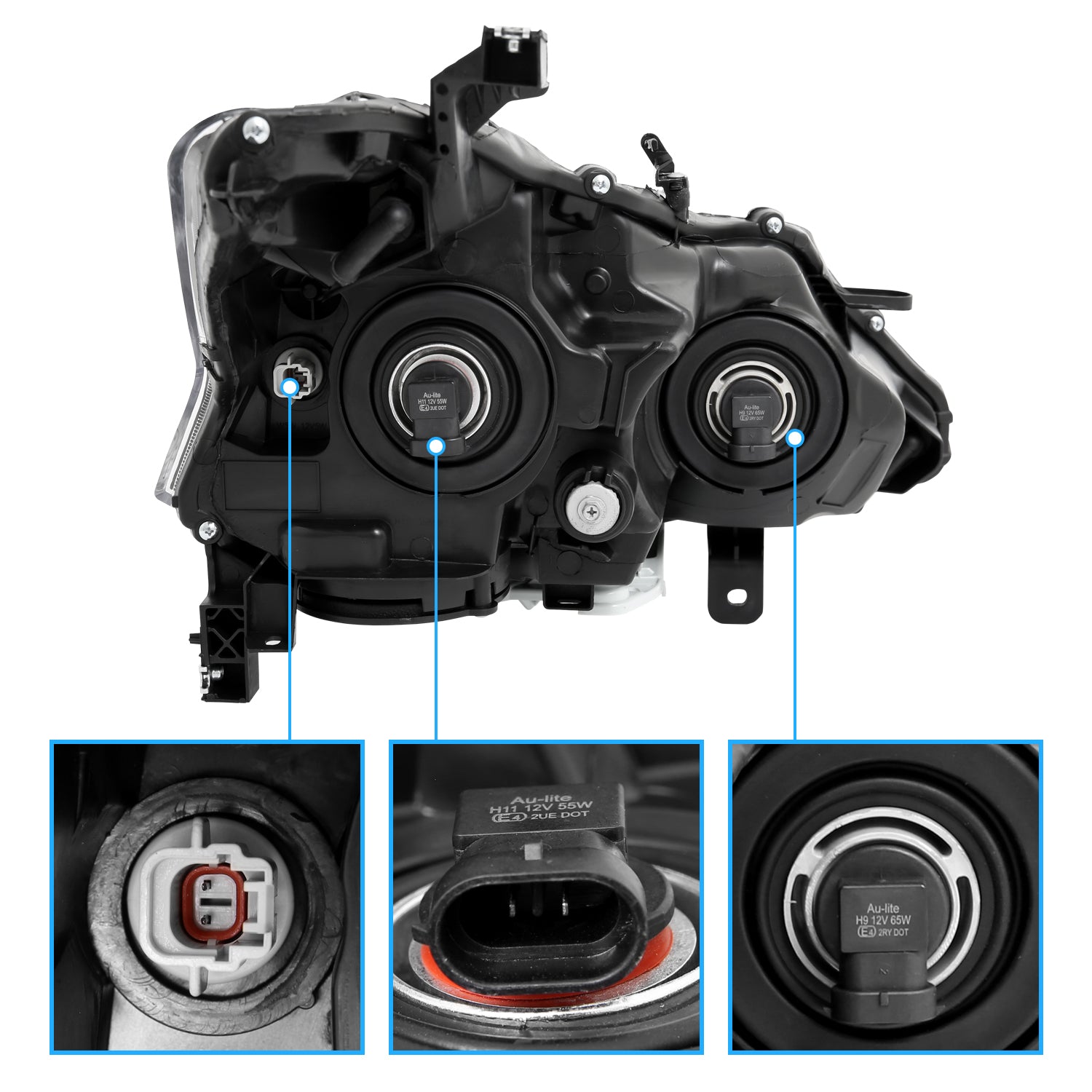 NISSAN ALTIMA 13-15 HEADLIGHTS 4D CRYSTAL BLACK AMBER