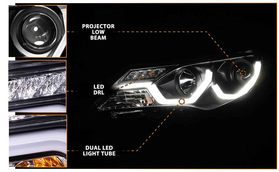 TOYOTA RAV-4 2013 UP PROJECTOR LIGHT BAR STYLE HEADLIGHTS BLACK CLEAR AMBER