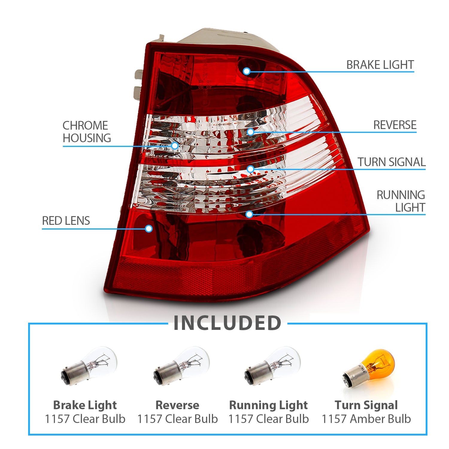 MBZ M CLASS W163 98-05 TAIL LIGHTS RED/CLEAR