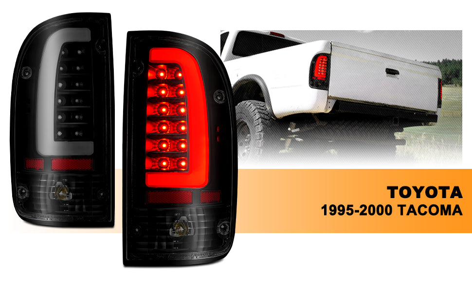 TOYOTA TACOMA 95-00 LED TAIL LIGHTS BLACK HOUSING SMOKE LENS W/ C LIGHT BAR