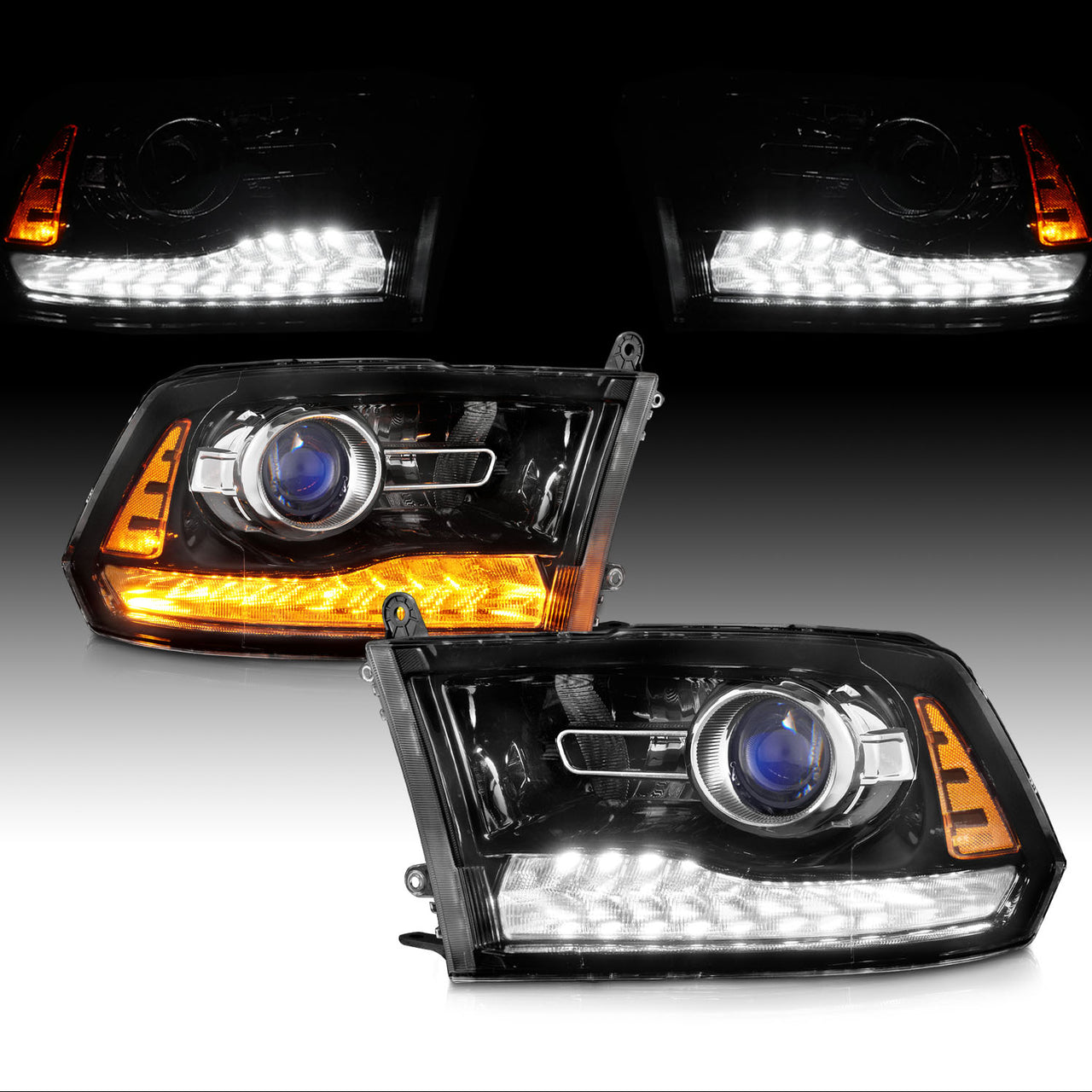 DODGE RAM 09-18 PROJECTOR PLANK STYLE SWITCHBACK H.L BLACK AMBER (OE STYLE) (LIGHT BLACK) (ALL MODEL)