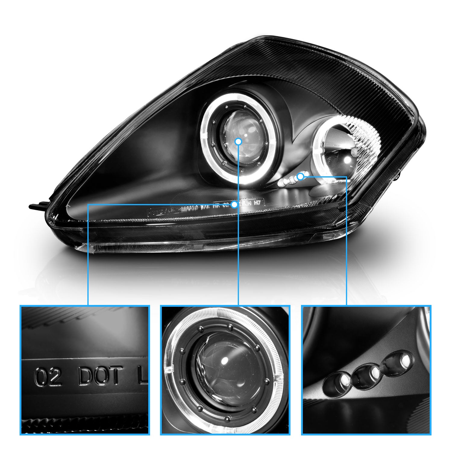 MITSUBISHI ECLIPSE 00-05 PROJECTOR HEADLIGHTS TWO HALO BLACK CLEAR