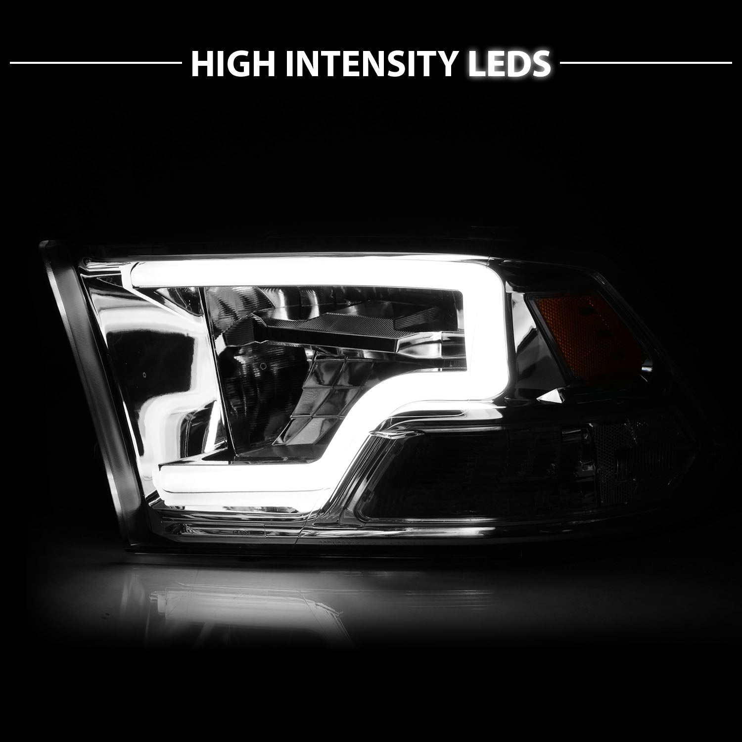 DODGE RAM 1500 09-20(W/O QUAD) / RAM 2500/3500 10-18 FULL LED HEADLIGHTS CHROME AMBER (LIGHT BAR)  (HALOGEN TYPE)