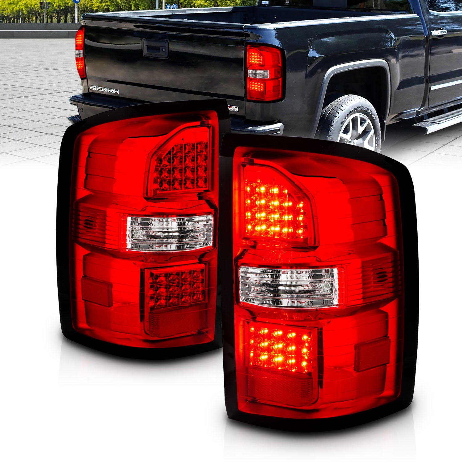 GMC SIERRA 14-18 LED TAIL LIGHTS RED/CLEAR  (NON-OEM LED ONLY)