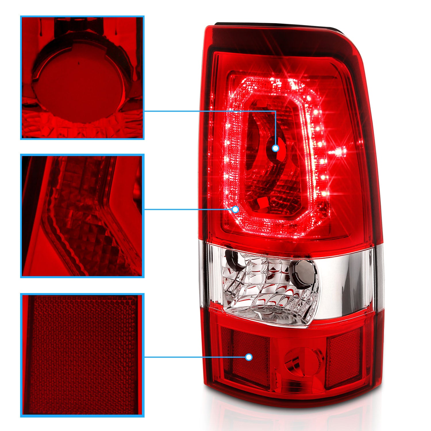 GMC SIERRA 99-07/CHEVY SILVERADO 99-03 (1500/2500 SERIES 99-02 & 3500 SERIES 2003) LED TAIL LIGHTS RED COLOR LIGHT BAR RED LENS (3 HOLE)