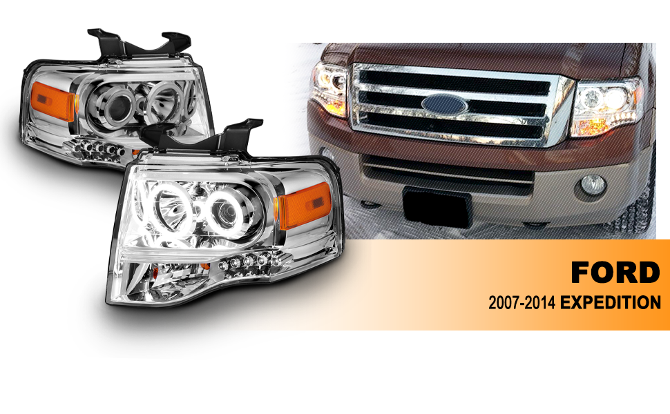 FORD EXPEDITION 07-08 PROJECTOR HEADLIGHTS CHROME CLEAR AMBER (RX HALO)