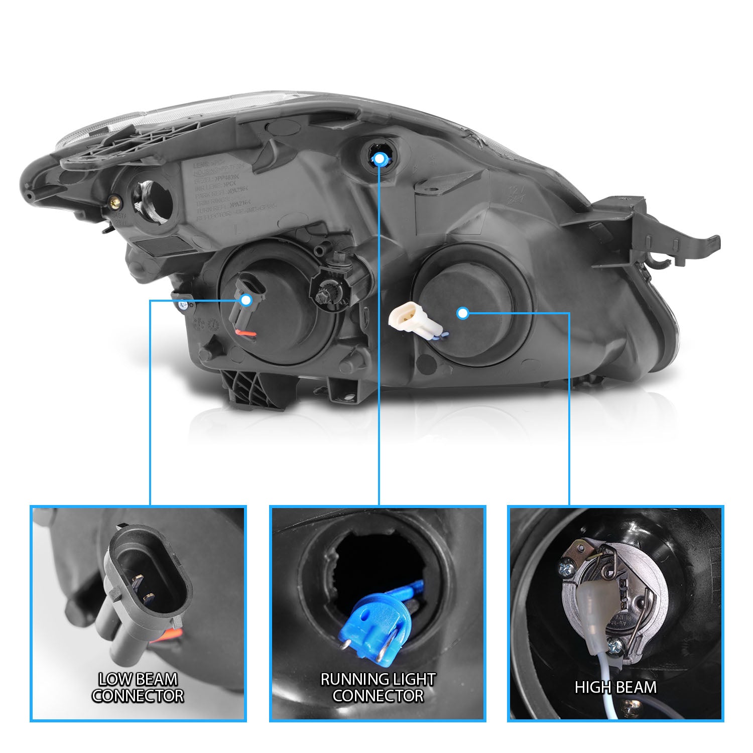 NISSAN ALTIMA 08-09 PROJECTOR 2D HEADLIGHTS BLACK CLEAR AMBER (RX HALO)