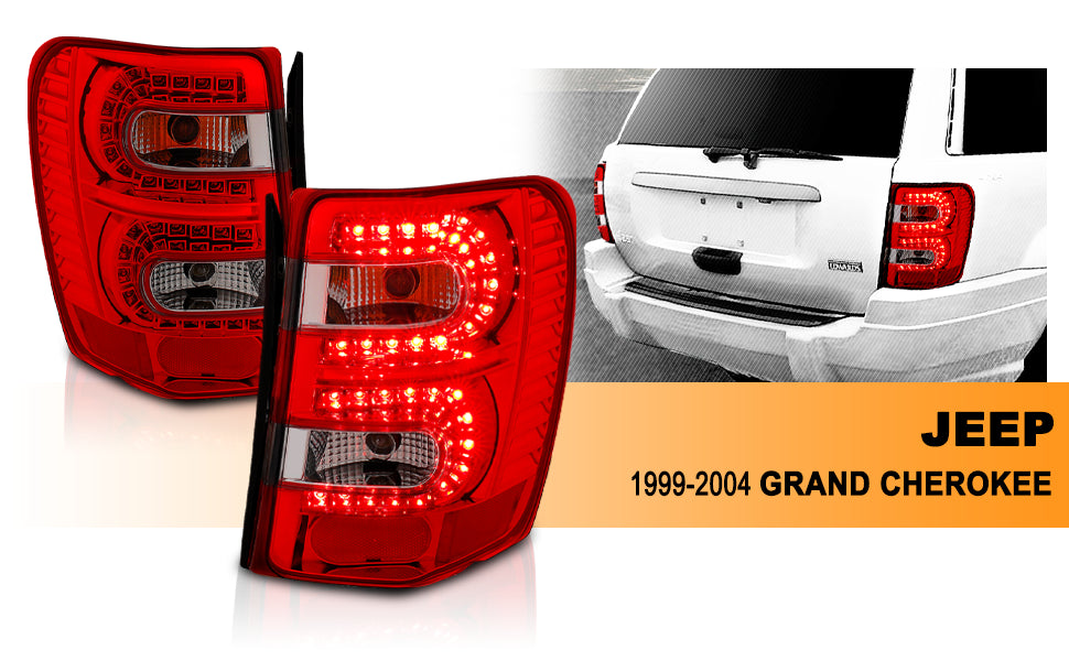 JEEP GRAND CHEROKEE 99-04 LED TAIL LIGHTS RED/SMOKE
