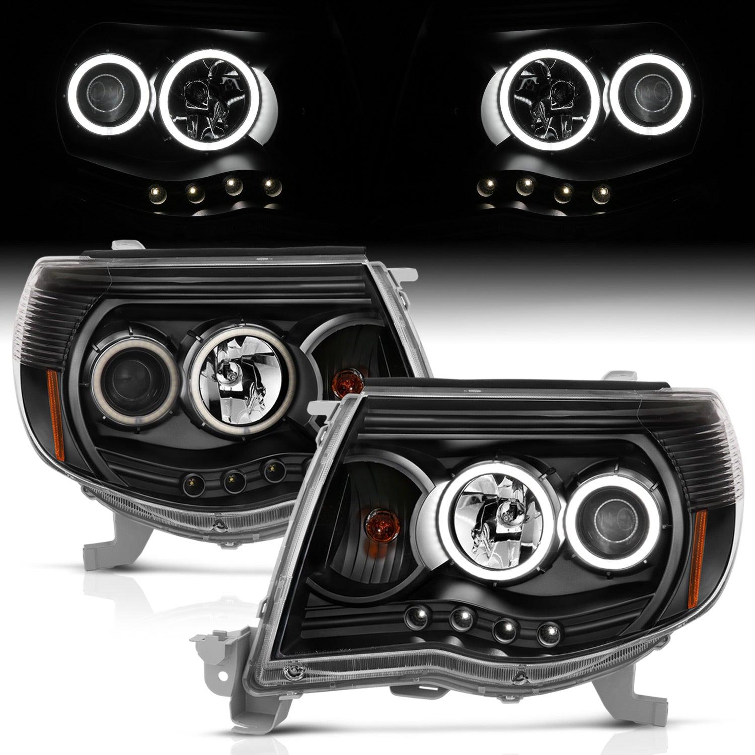 TOYOTA TACOMA 05-11 PROJECTOR HEADLIGHTS W/O CCFL BAR BLACK AMBER (RX HALO)