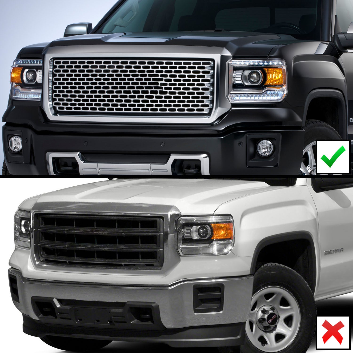 GMC SIERRA 1500 14-15/ 2500HD/3500HD 15-19 PROJECTOR嚙?HEADLIGHTS LIGHT BAR CHROME嚙?HALOGEN TYPE MODEL W/ FACTORY DRL)