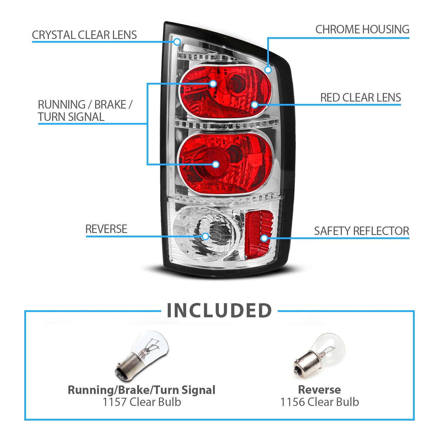 DODGE RAM 02-05 TAIL LIGHTS RED/CHROME
