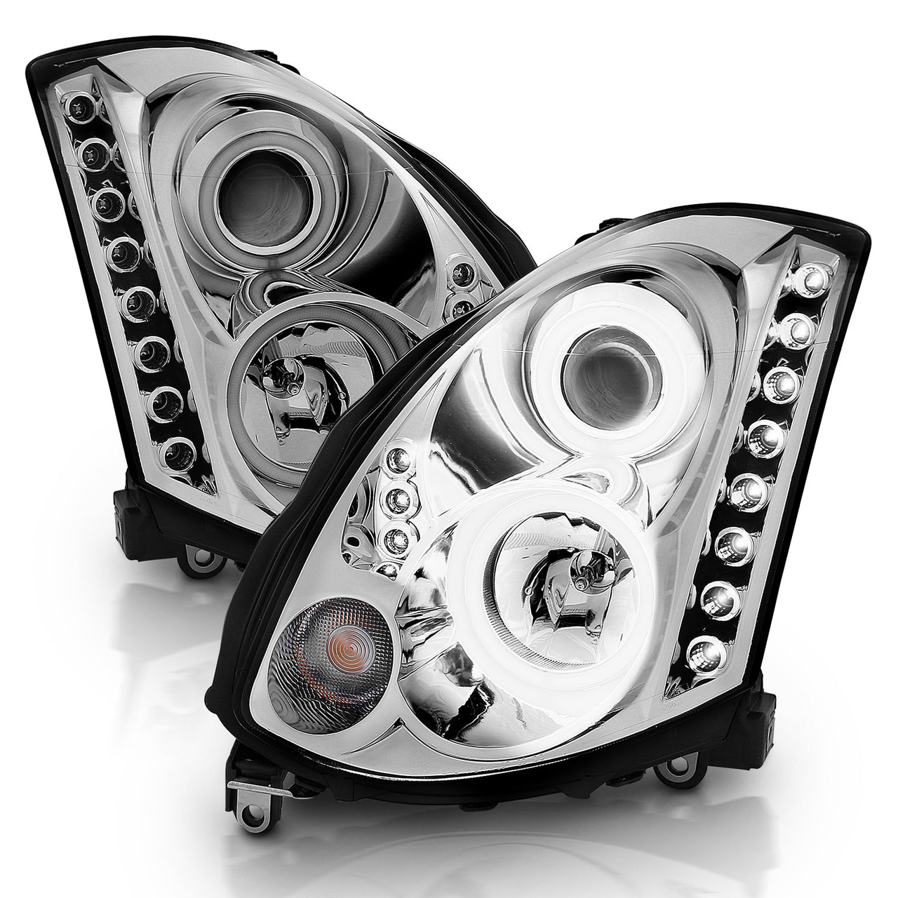 INFINITI G35 03-07 2DR HEADLIGHTS CHROME PROJECTOR CLEAR HALO (OEM HID COMPATIBLE) (RX HALO)